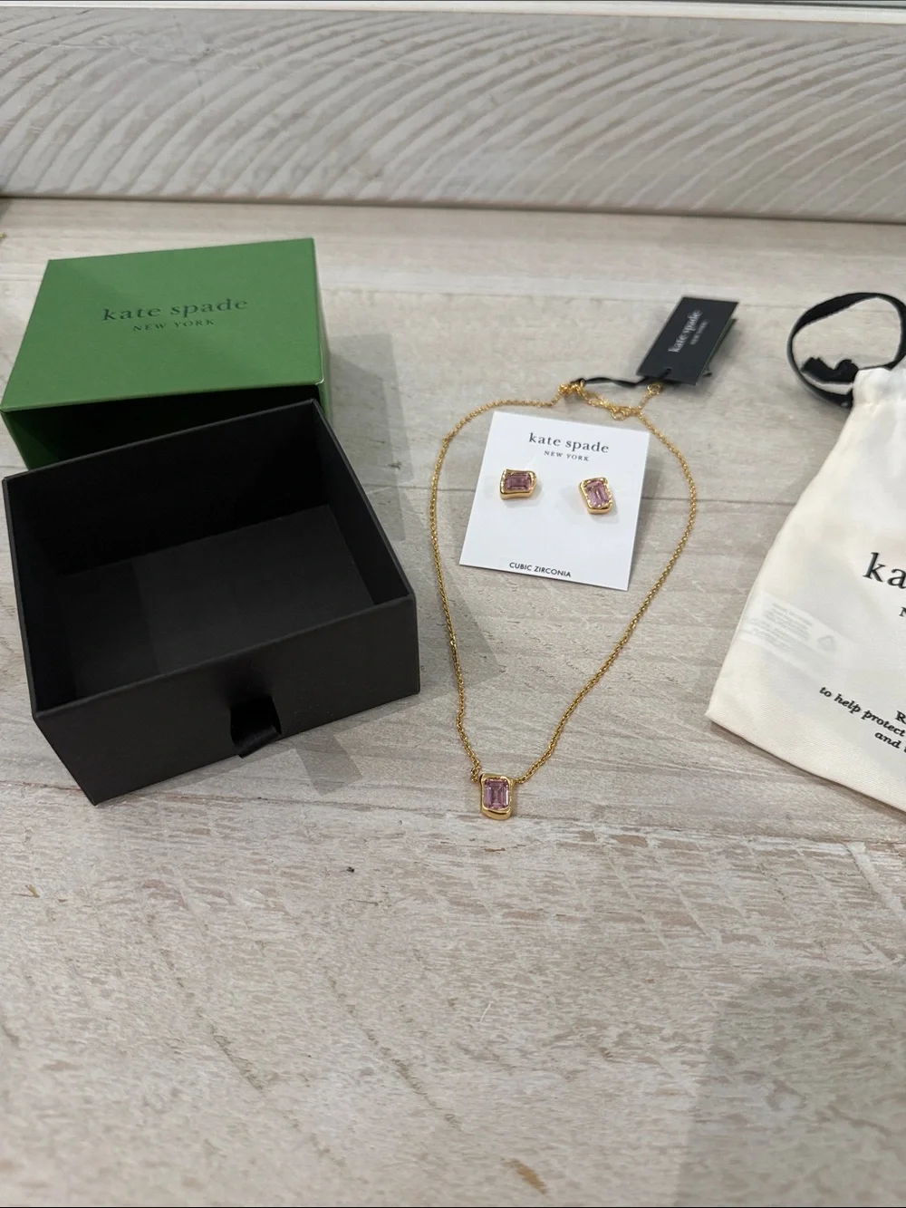 kate spade Gold-Tone Necklace and Pink Stone Stud Earrings